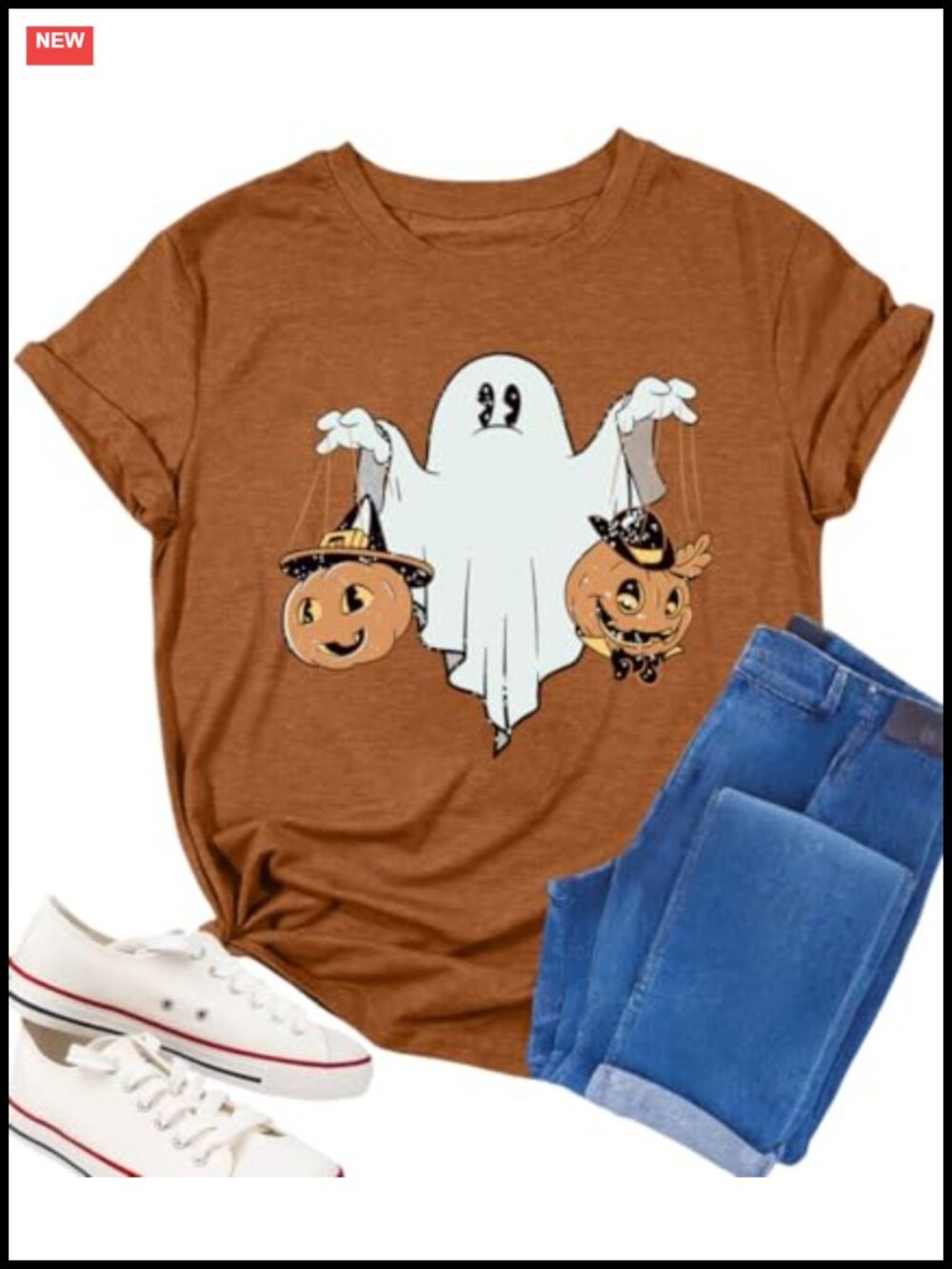 Pumpkin Ghost Graphic Halloween T-Shirt Women's Short Sleeve Crew Neck Fall Tee